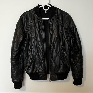 Topshop Real Leather Quilted Bomber Jacket - Autumn Jacket